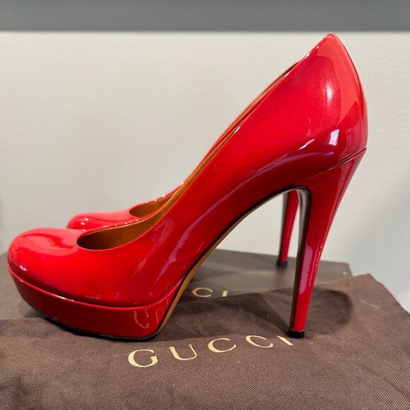 Gucci Red Vernice Crystal Tabasco Platform Heels - Picture 3 of 7